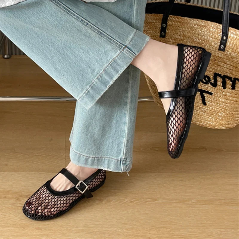 Kcenid Red Black Ballet Flat Shoes