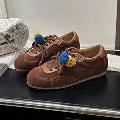 Retro Sporty Thick Bottom Breathable Heightening Shoes Vintage Dequn Round Toe Low Heel Comfortable All Season Shoe