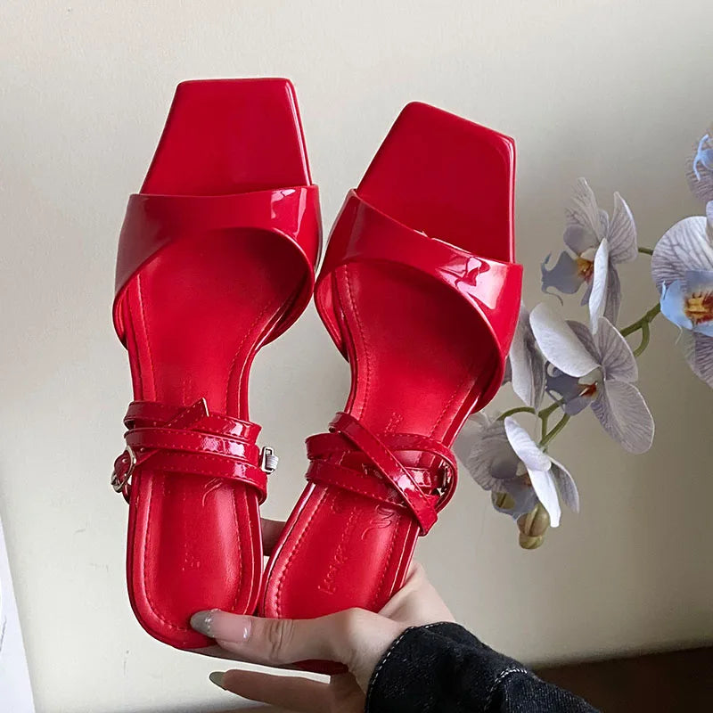 Ankle Strap High Heels Pumps Shoes Square Toe Footwear Shallow Party High Heels Shoes
