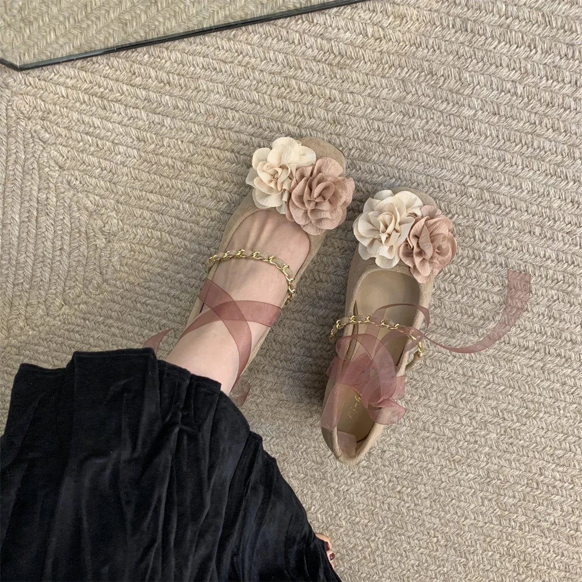 Shoes Woman Flats Modis Elegant Dress On Heels Floral Mary Janes Flower Shoes Heels