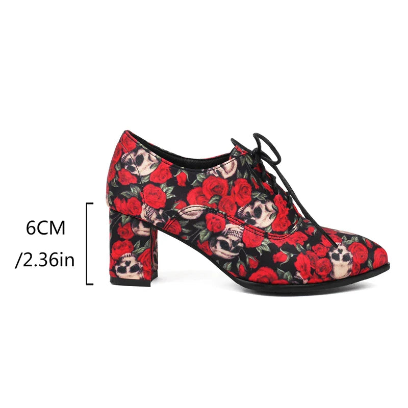 Bohemian Style Printed Fabric Lace Up High Heeled Shoess Round Toe Cross Tied Pumps Casual Oxfords 35-48