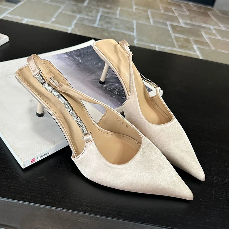 Thin High Heels Sandals Shoes Rhinestones Footwear Pointed Toe Elegant Heeled Sandals Slip On Shoes