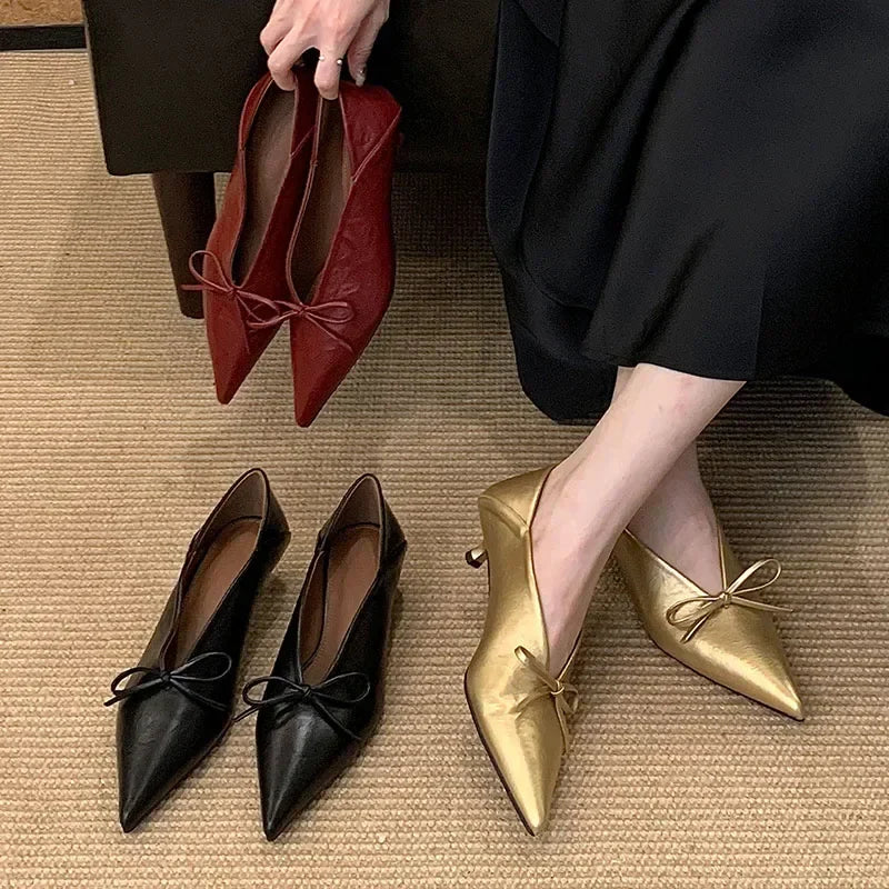 Elegant Shoes Low Heel Shallow Gold Pointed Toe Pumps Office Shoes Zapatos De Mujer