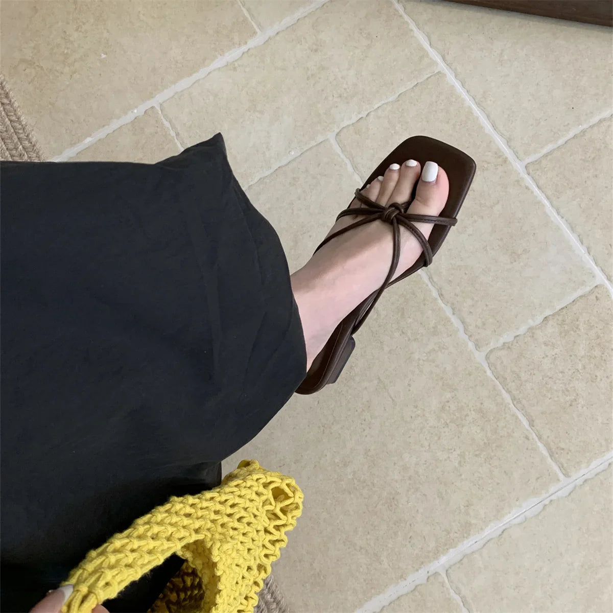 Rubber Flip Flops Leopard Shoes Clogs Woman Cross-Tied Slippers Square Toe Slides Hawaiian Beach Soft Block l