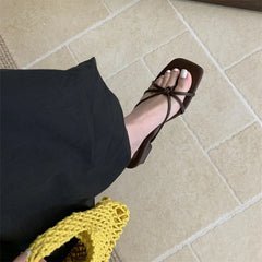 Rubber Flip Flops Leopard Shoes Clogs Woman Cross-Tied Slippers Square Toe Slides Hawaiian Beach Soft Block l