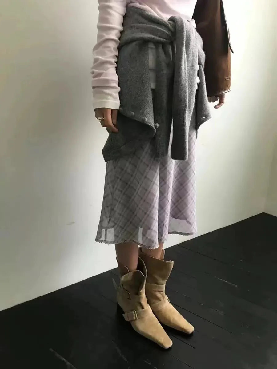 Genuine Leather Butterfly Knot Wrapped Strap Short Ankle Boots Polished Color Distressed Flat Bottomed Bare Shoes