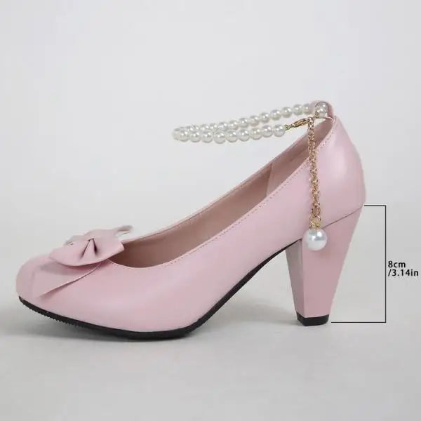 Bow-Knot Elegant Shallow Mouth Korean Shoes Pearl Decorateion Casual Sneakers Round Toe Heels Crystal Butterfly 2