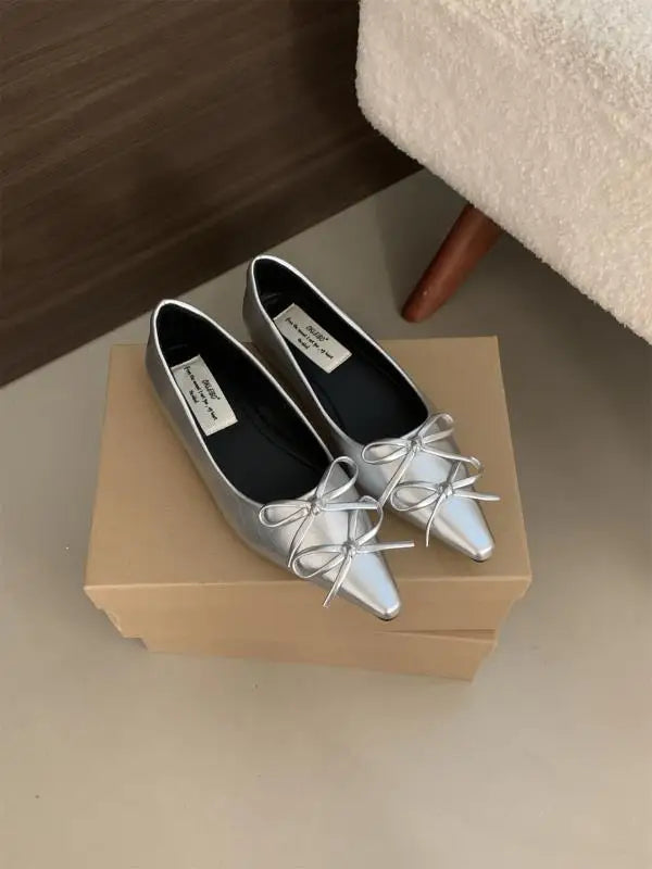 Shoes Bow-Knot Casual Sneakers All-Match Flats Shallow Mouth Pointed Toe Fall Boat Butterfly Comfortable Ret