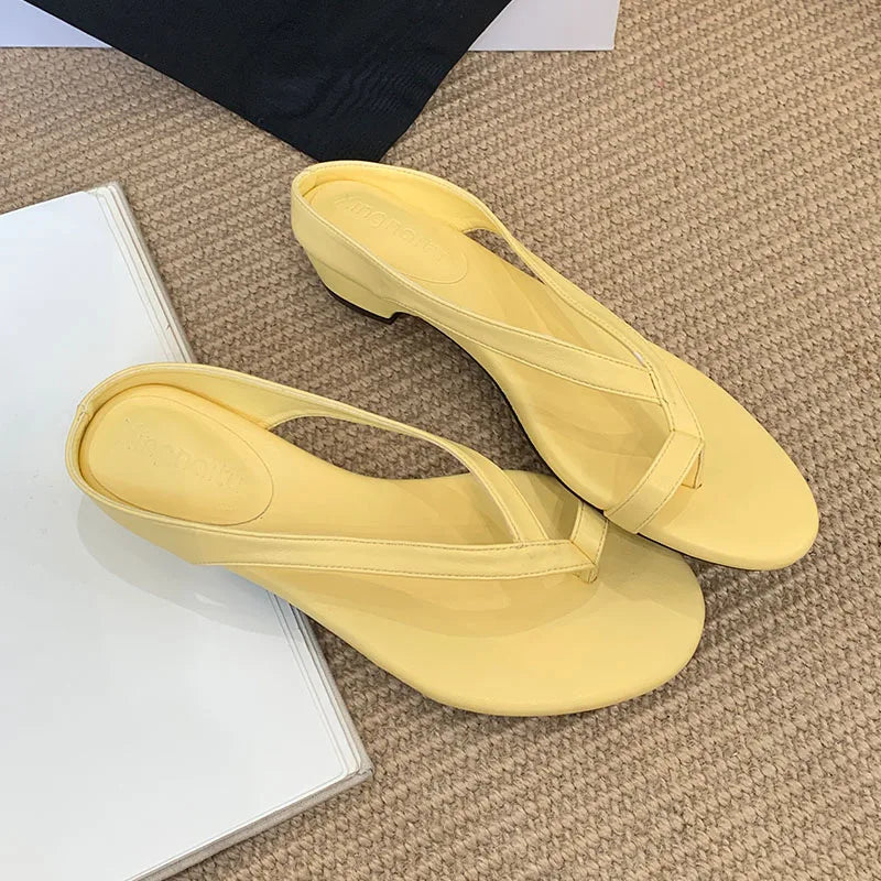 Low Heel Slippers Flip flops Shoes Round Toe Heeled Slippers Shoes