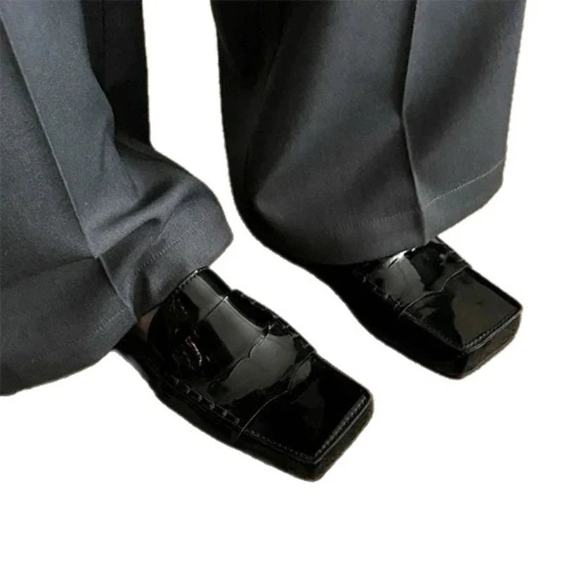 Square Toe Patent Leather Loafers Comfortable Flat Mules
