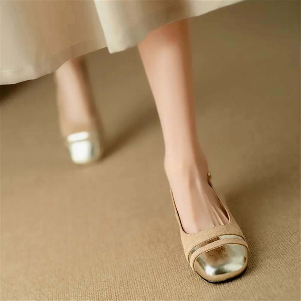 Classic Design Cow Leather Flats Shoes Slingbacks Comfort Woman Round Toe Flats Shoes