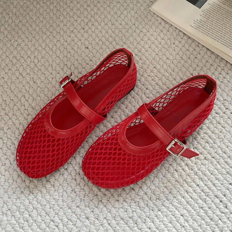 Kcenid Red Black Ballet Flat Shoes