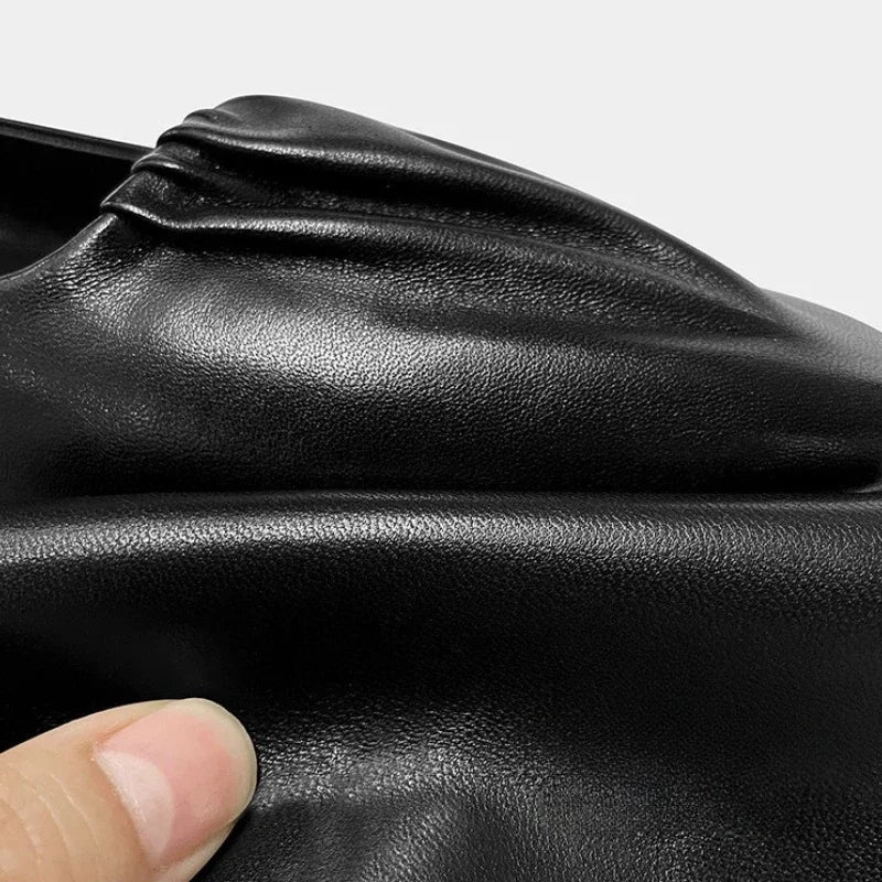 Black Ballet Flats Shoes Square Toe Crumpleâ€?Leather Elegant Shoes Shallow Slip on Loafers