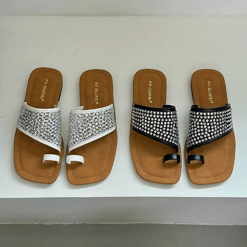 Rhinestones Flats Slippers Shoes Beach Flip flops Slides Flats Sandals Shoes