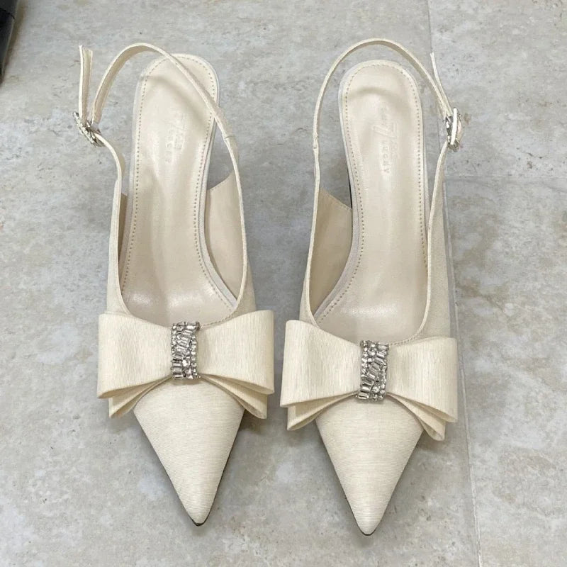 Leopard Thin High Heels Butterfly-knot Office Shoes Pointed Toe Sandals Sandalias De Mujer