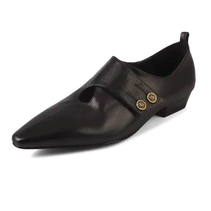 Low Heel Loafers Retro Pointed Toe British Style Small Leather Shoes Elegant Brand Mary Jane Shoes