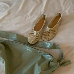 Korean style round-toe braided openwork flat low-cut single shoes