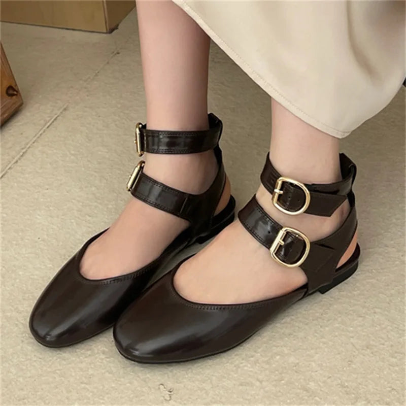Design Narrow Band Buckle Strap Flats Shoes Round Toe Party Dress Casual Shoes BIG Size 43