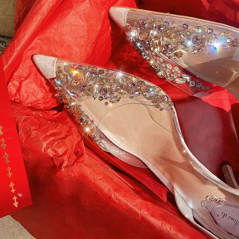 Rhinestones Sandals Pointed Toe Party High Heels Wedding Shoes Sandalias Mujer zapatos de mujer