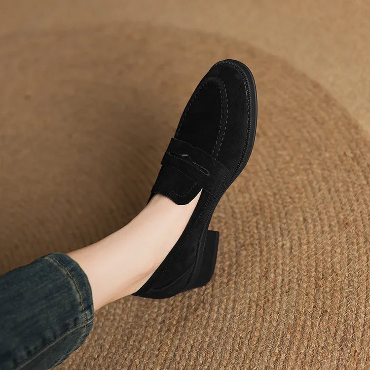 Kid Suede Penny Loafers Handmade Leisure Slip-on Creeper Flats Brown Size 34-43
