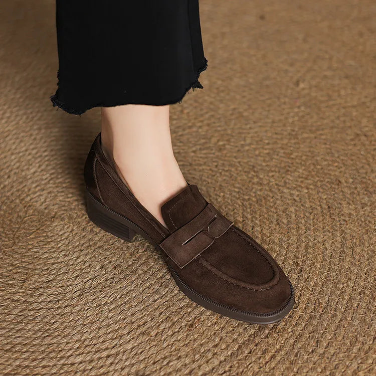 Kid Suede Penny Loafers Handmade Leisure Slip-on Creeper Flats Brown Size 34-43