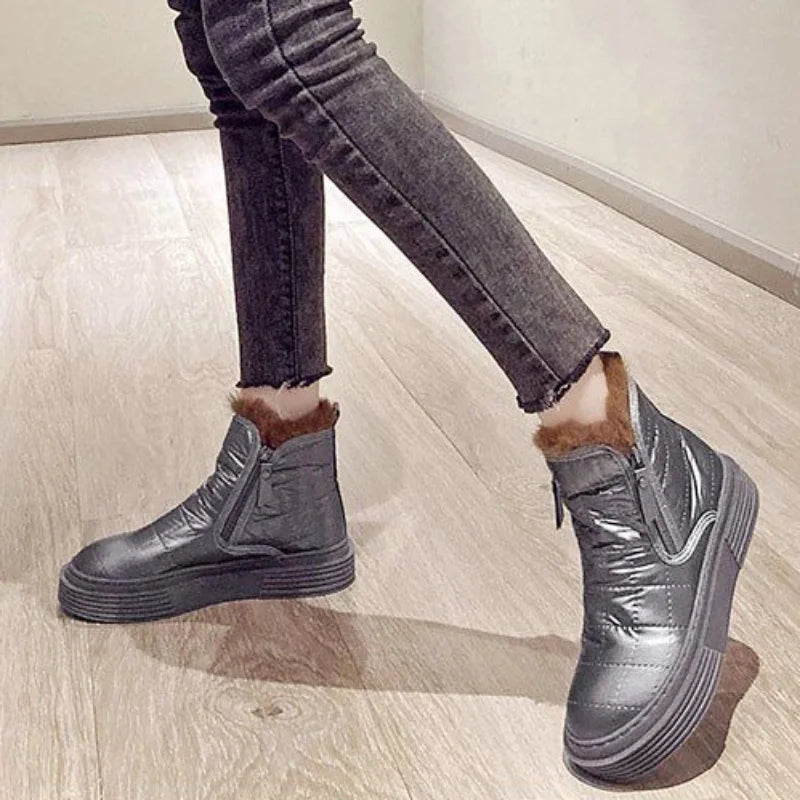 Waterproof Booties Snow Boots Boot Short Barrel Flat Shoes