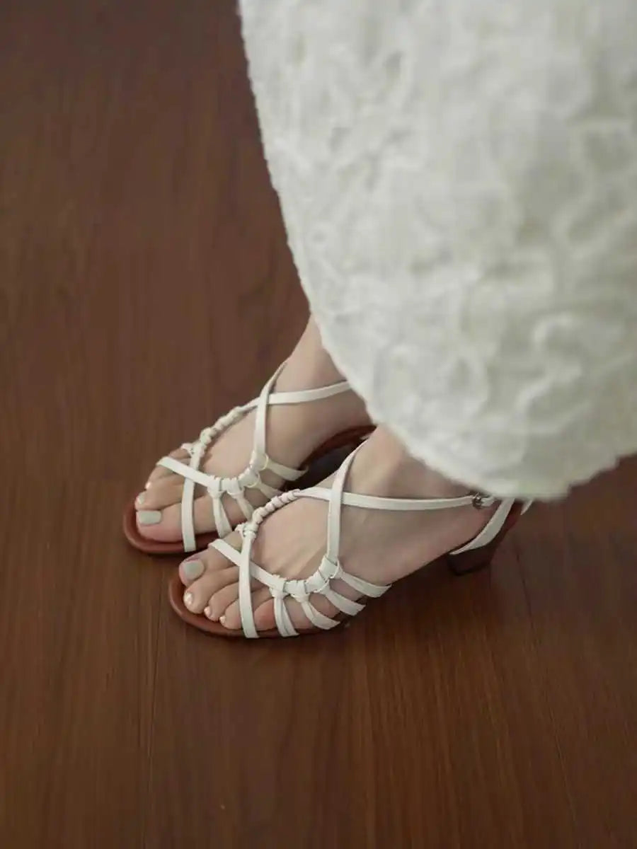 Vintage Open Toe Thick Heel Sandals