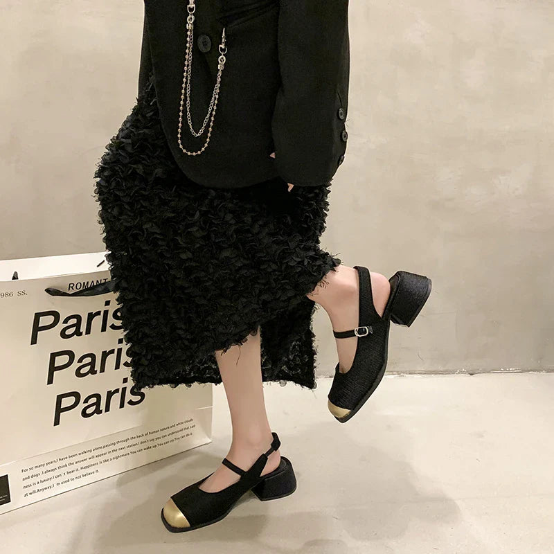 Buckle Square Heel Platform Mary Jane Shoes Casual Soft Soled High Heel Sandals Shoes