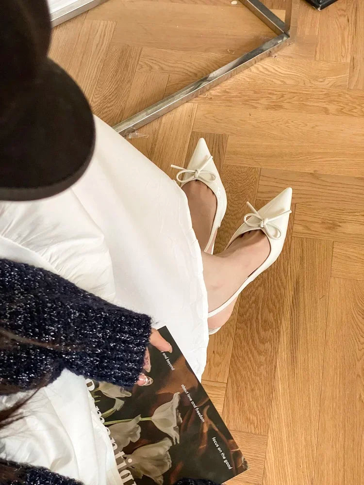 Style Thin Low Heels Butterfly-knot Woman Pumps Elegant Pointed Toe Buckle Strap Party Wedding