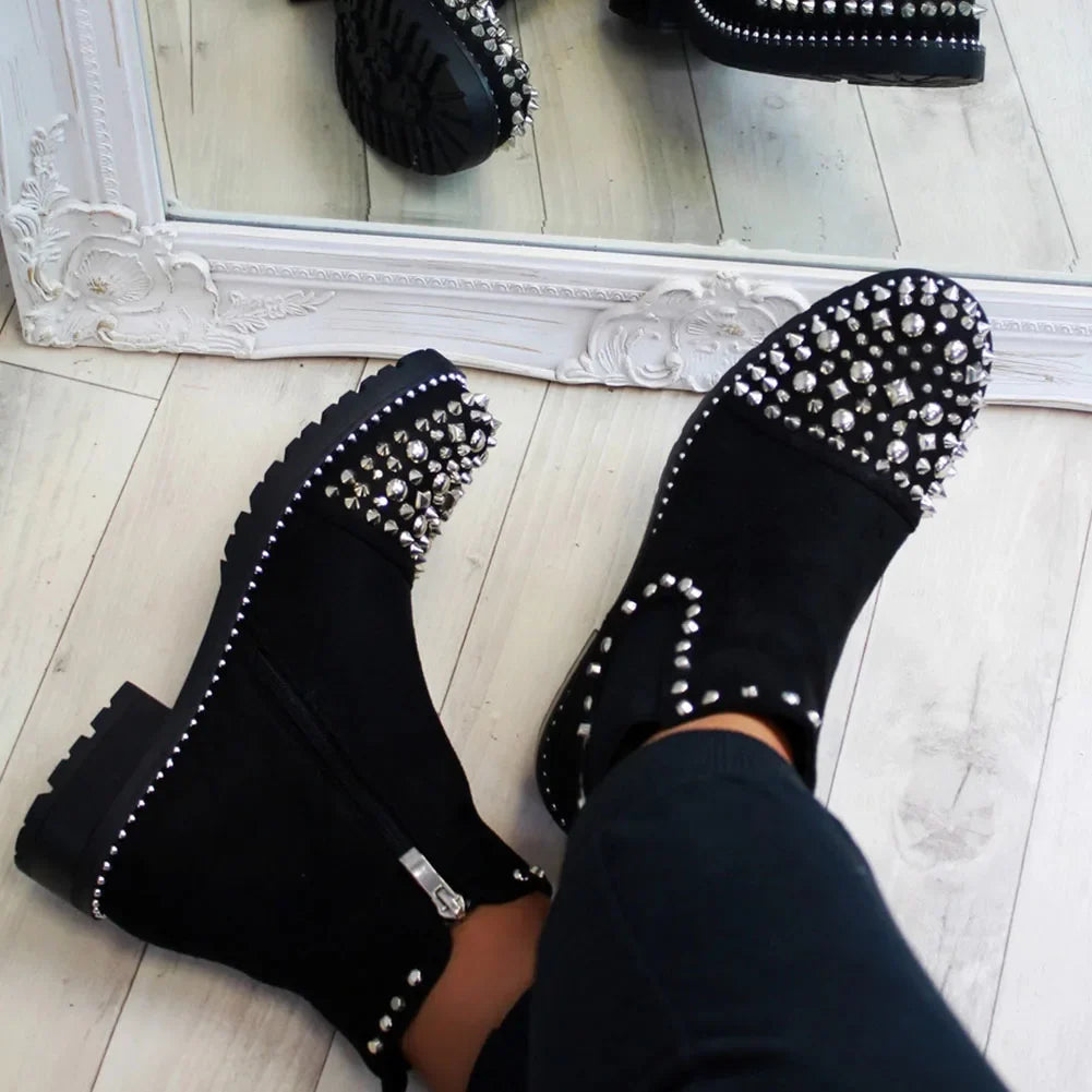 Platform Chunky Heels Ankle Boot Brand Crystal Combat Boots Cool Comfy Shoes Motorcycle Boots