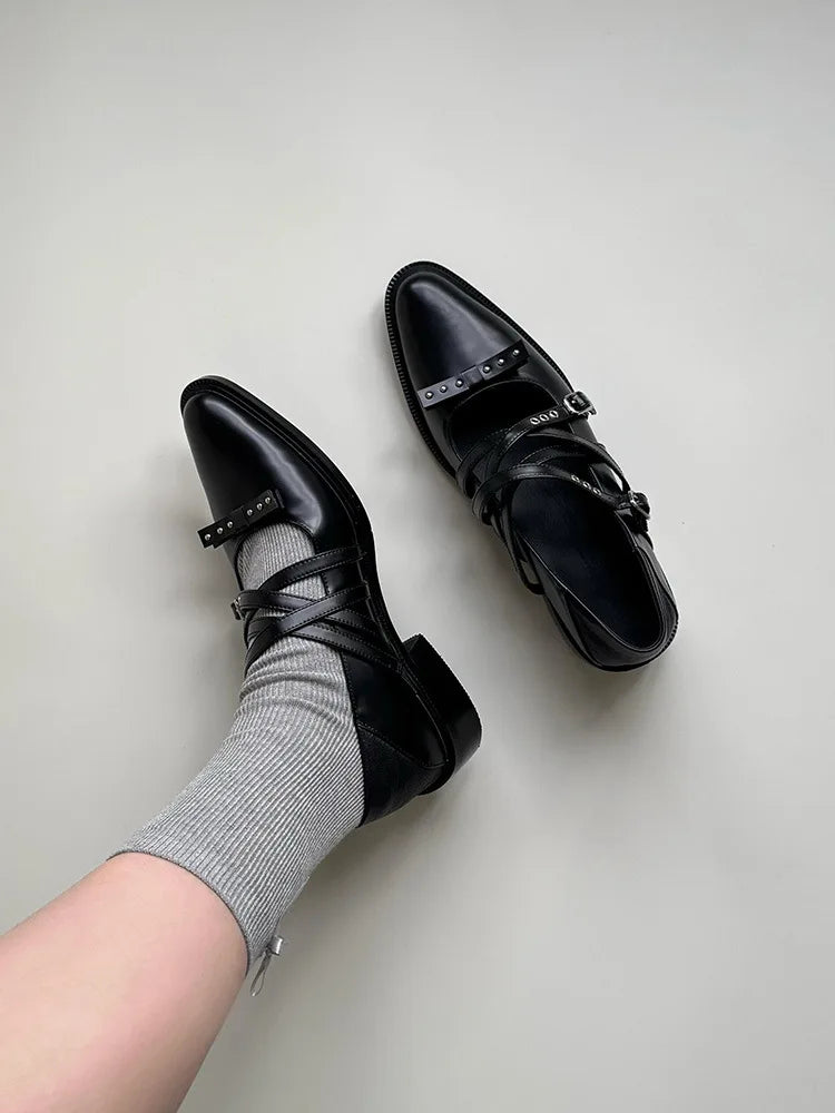 Roman Style Pointed Toe Shoes Mid Heels Rivet Single Shoes Elegant Versatile