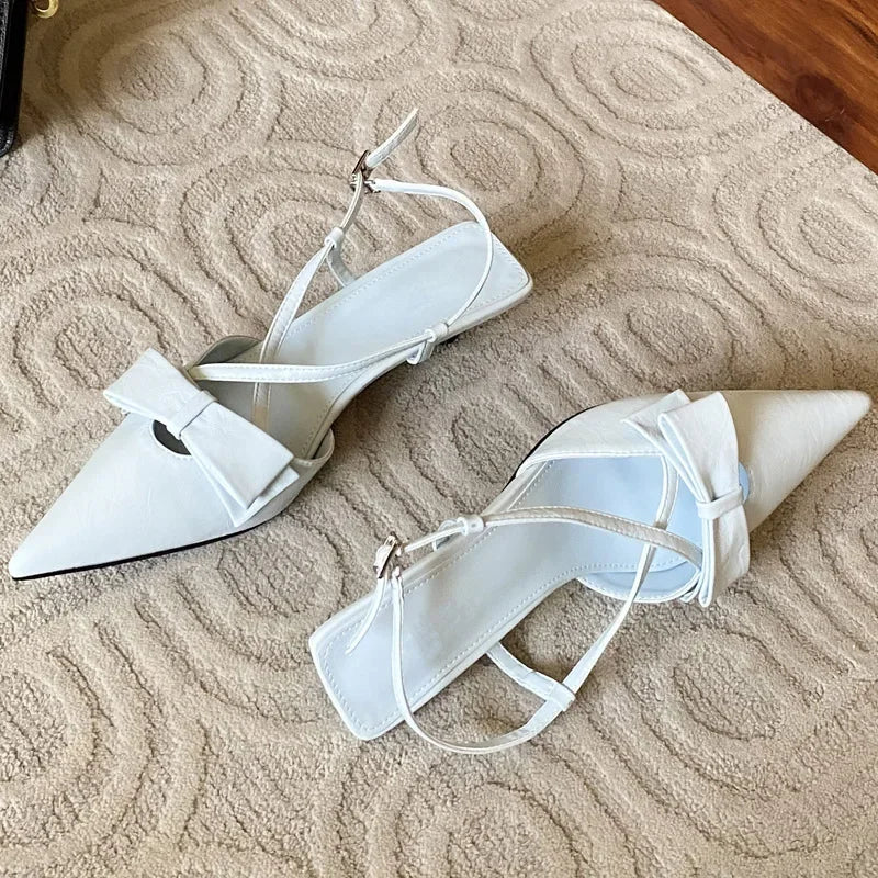 Butterfly-knot Buckle Strap Pumps Woman Elegant Pointed Toe Thin Low Heels