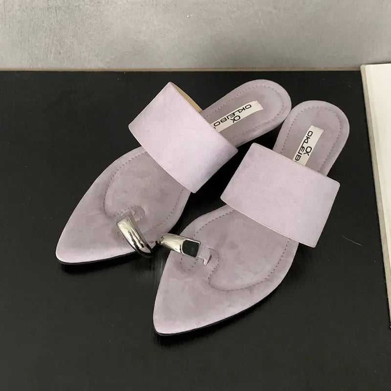 Metal Wedges Slippers Slides Sandals Flip flops Pointed Toe Heeled Slippers Wedges Shoes