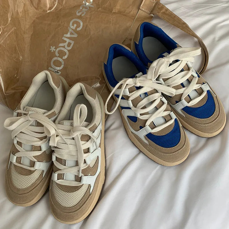 Sneakers Outdoor Casual Mixed Colors Genuine Leather Cross-Tied Shoes Woman Flats Platforms