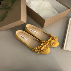 Shoes Woman Flats Shallow Mouth All-Match Modis Casual Sneakers Round Toe Dress Comfortable Rubber Solid Flock F