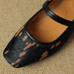 Plus size 34-42 leopard horsehair Mary Jane flats square toe high quality soft comfortable slim elegant shoes hot