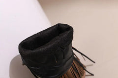 Fringe Western Boots Pink Sweet Embroidered Boots Brown Tassels Block Medium Heels Shoes Plus Size 48 Lady