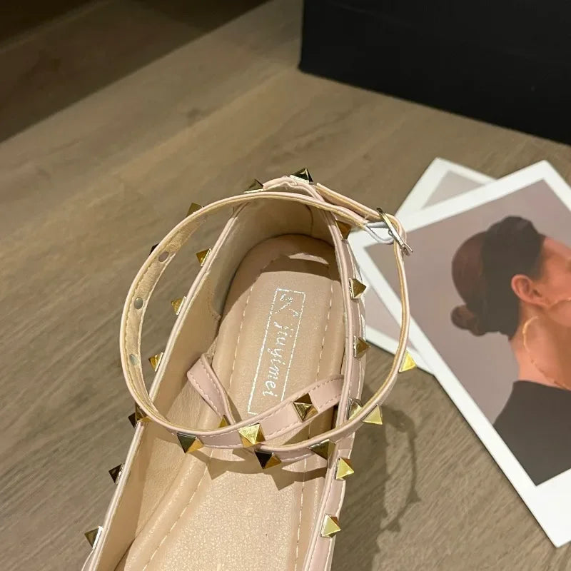 Shoes Rivets Causal Ballet Flats Bowknot Versatile Flat Shoes Ankle-strap