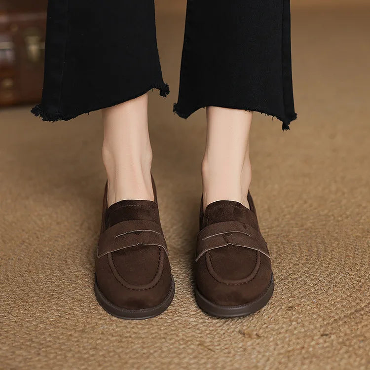 Kid Suede Penny Loafers Handmade Leisure Slip-on Creeper Flats Brown Size 34-43