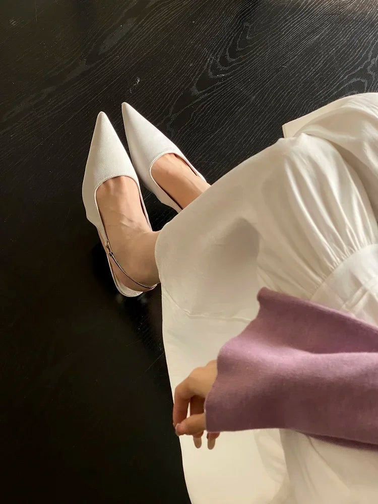 Satin Pointed Toe Mules Sandals High Quality Shallow Thin Low Heels