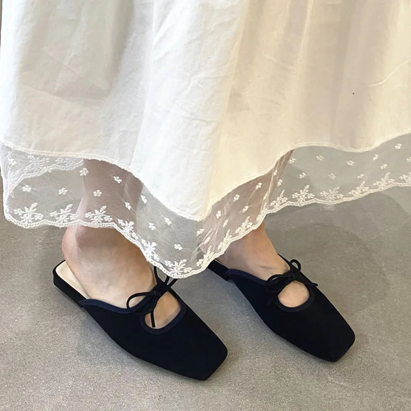 Flat Slipper Square Toe Slip On Mules Shoes Soft Flat Heel Outdoor Dress Sandal Slides Woman