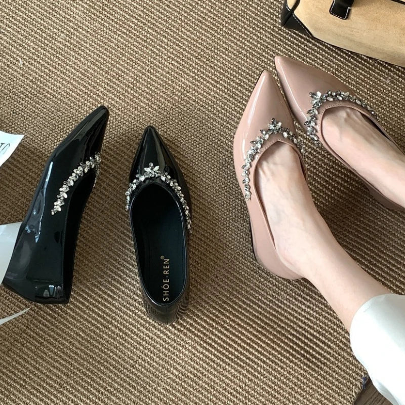 Crystal shallow mouth Pointed Toe Low Heeled Slingback Sandals Party Branded Loafers