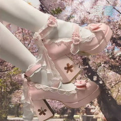 Lovely Girls Lolita Butterfly Knot High Heels Platform Shoes