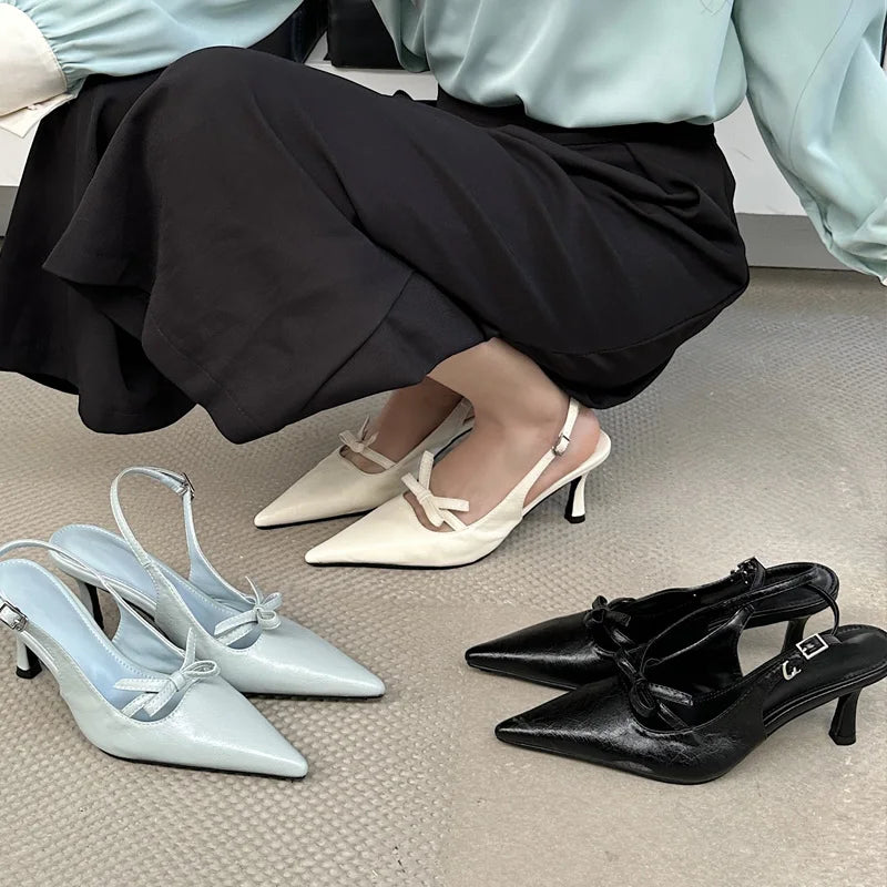 Elegant Butterfly-knot Thin Heels Slingbacks Shoes Buckle Strap Banquet Zapatos De Mujer