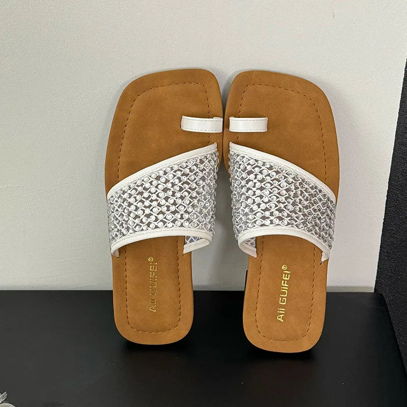 Rhinestones Flats Slippers Shoes Beach Flip flops Slides Flats Sandals Shoes