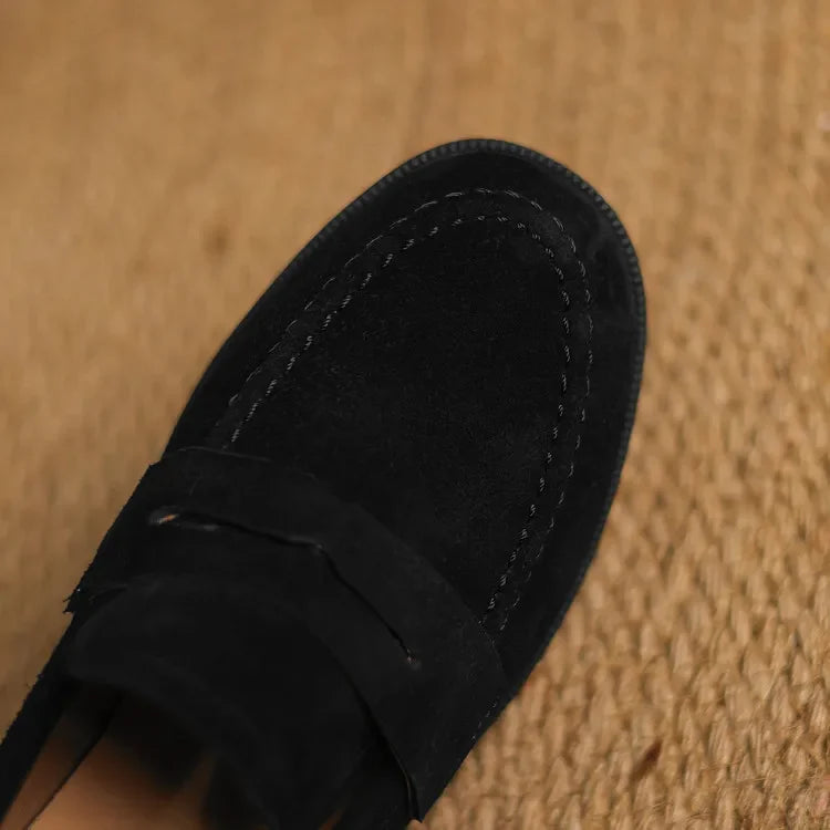 Kid Suede Penny Loafers Handmade Leisure Slip-on Creeper Flats Brown Size 34-43