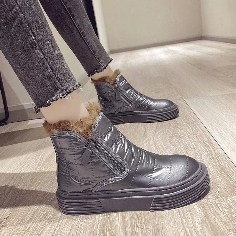 Waterproof Booties Snow Boots Boot Short Barrel Flat Shoes