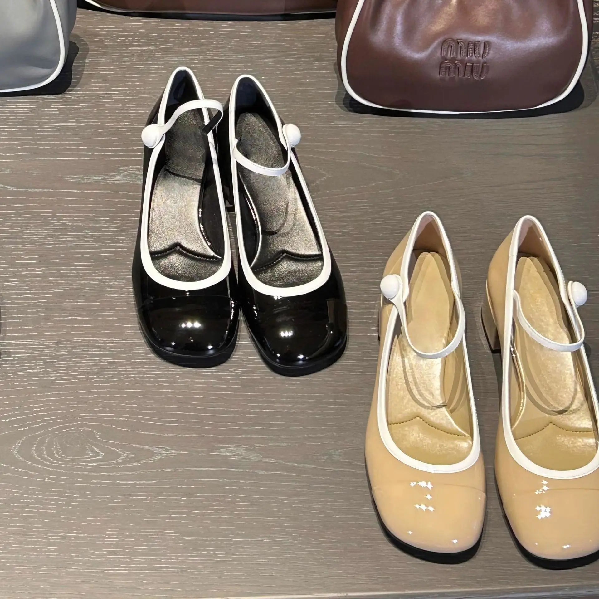 Japanned Leather Mary Janes Woman Color Block High Heels Shoes Belt Buckle Tacones Wedges Chunky Heeled Escarpins Mujer