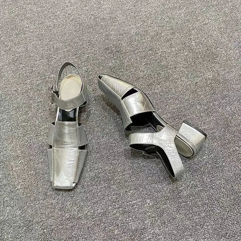 High-end Shoes High-heeled Characteristic Casual Single Shoes Thick-heeled PU Medium-heeled Shoes 2024