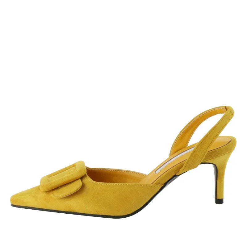 Sandals Pointed Toe High Heels Stiletto Square Buckle Large Size Single Shoes